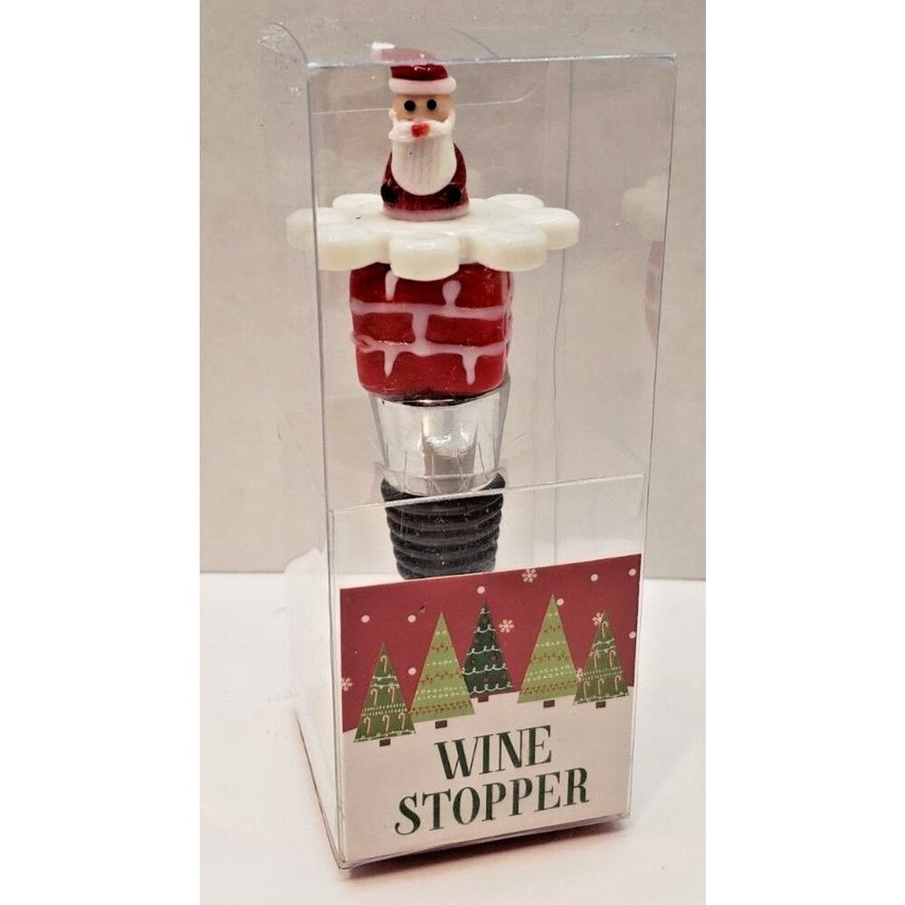 New Art Glass Wine Stopper Santa Claus in Chimney 4.5"